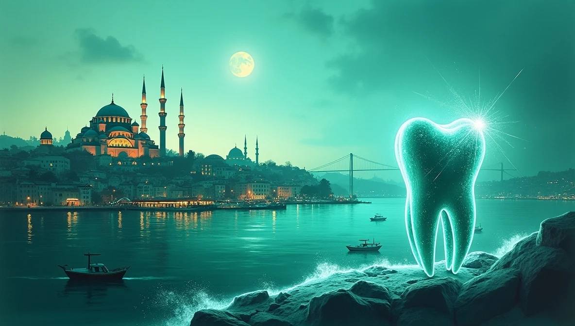 Original Implant Masters Symposium illustration of İstanbul and a dental implant